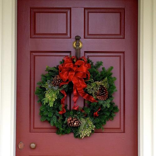 Holiday wreath on front door